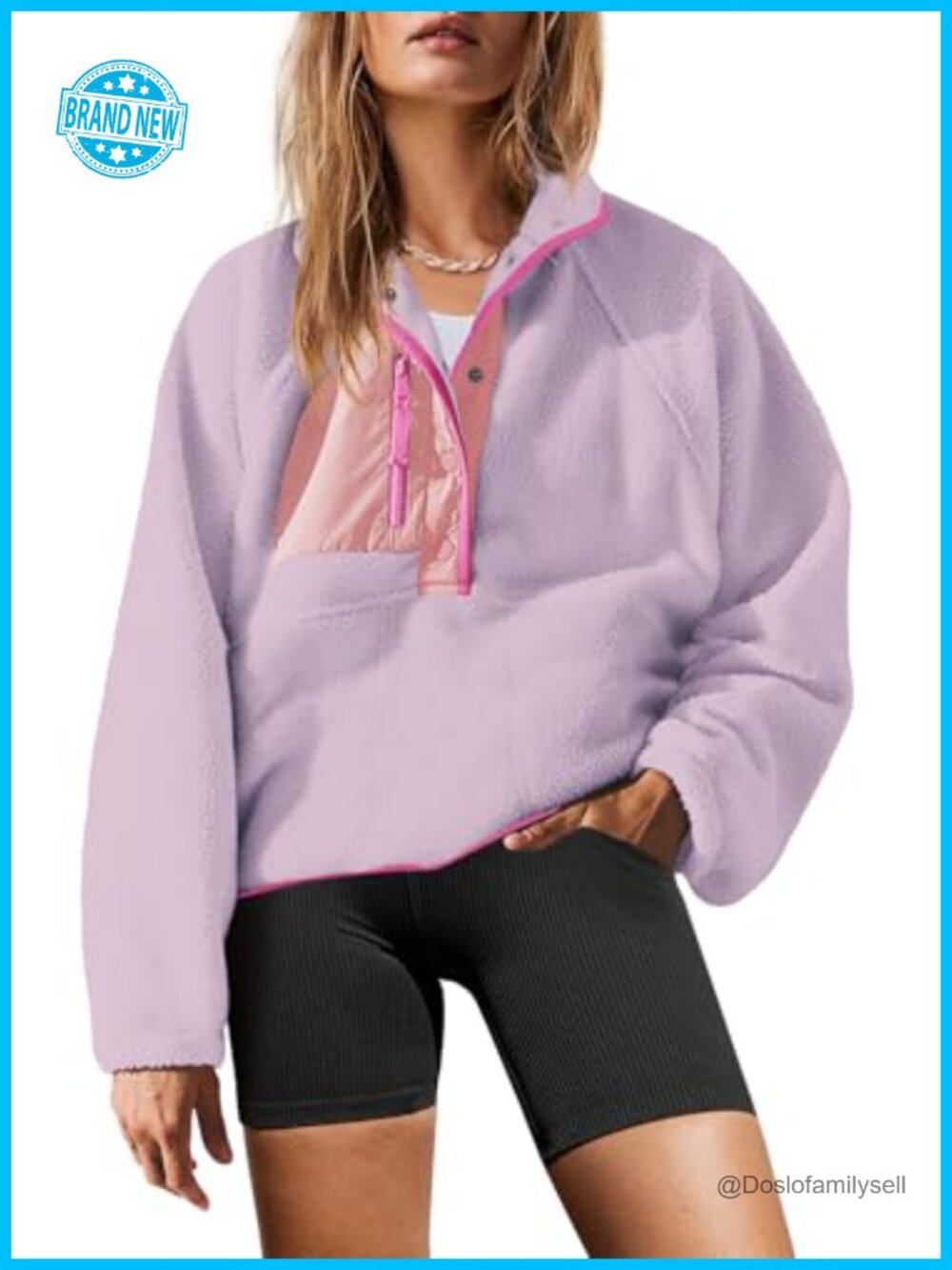 Womens Sherpa Fleece Pullover Jacket Button Down Sweatshirt Pockets
